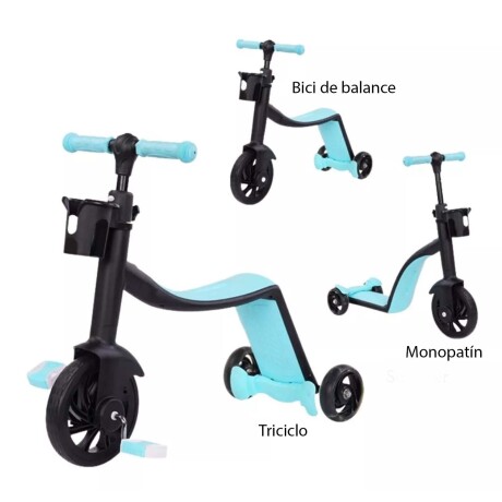 Bicicleta Monopatín Triciclo 3 en 1 Ajustable para Niños Celeste