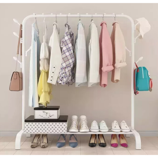 Perchero De Caño Largo Ganchos Y Estante Inferior Blanco