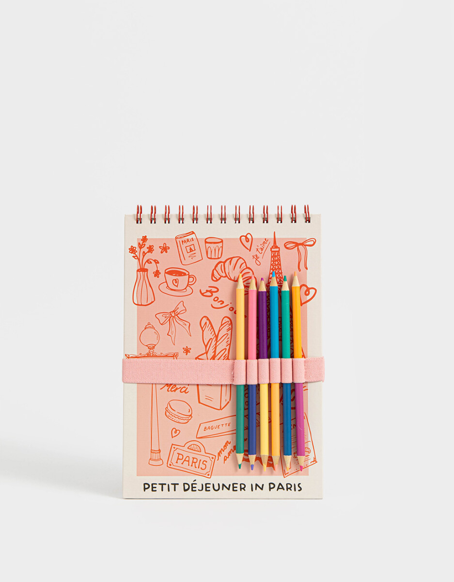 Set De Cuaderno Espiralado Y Elástico Porta Lápices Doble Punta 