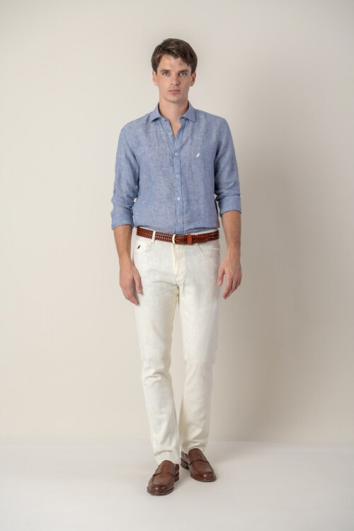 Camisa short collar lino Dark sky