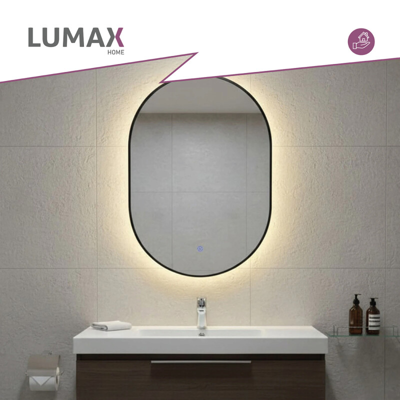 Espejo Vertical Lumax Moddy Marco Ovalado y Luz Led 50x70cm Negro