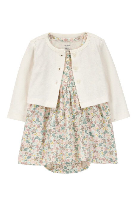 Set dos piezas de algodón, vestido y saco, diseño floral Set dos piezas de algodón, vestido y saco, diseño floral