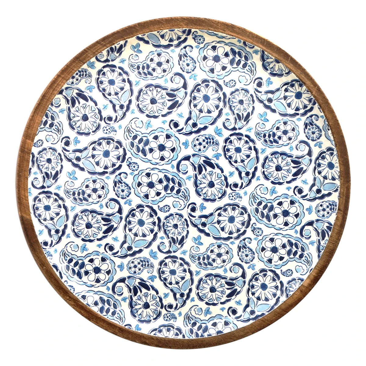Plato de Madera de 23,5 cm - Varios Diseños - Arabesco Azul 