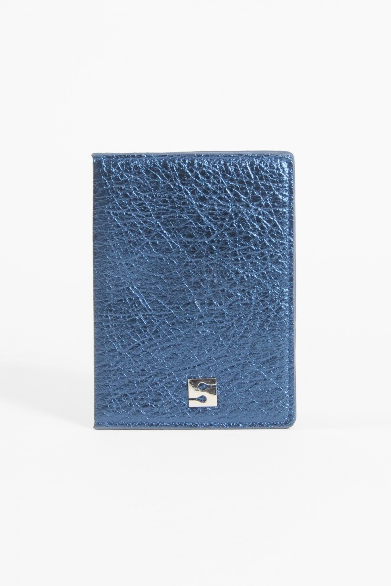 Cubre pasaporte metalizado azul