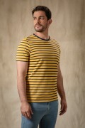 Remera Combinada. Rayas Mostazas y Azul
