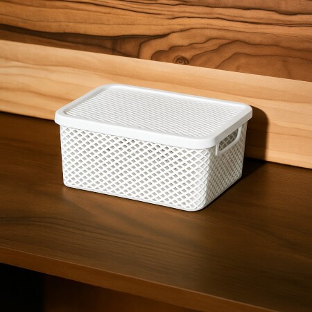 CAJA CESTO ORGANIZADOR SIMIL RATTAN 26X18X12CM BLANCO