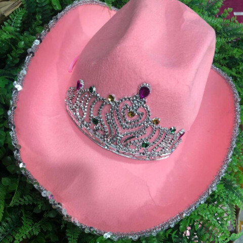 Gorro Cowboy con Corona y Lentejuela Rosa