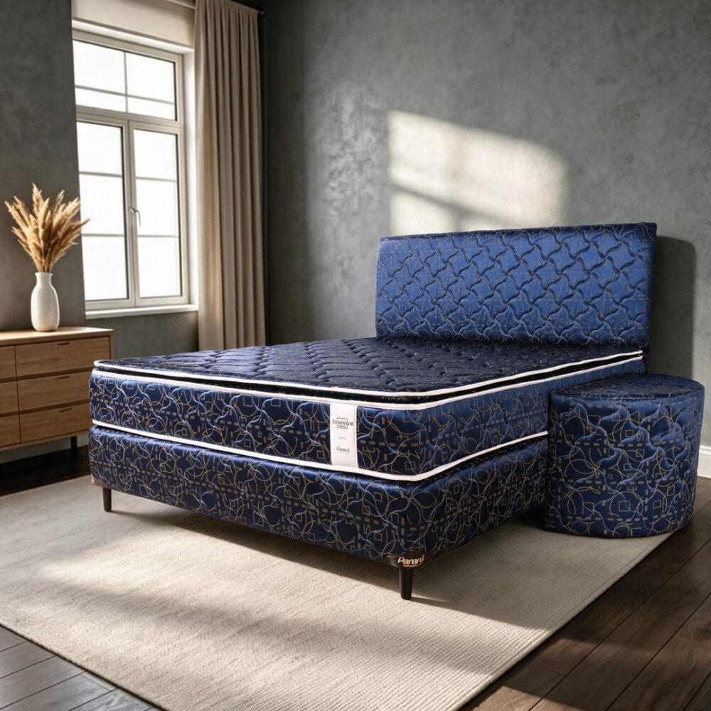 SOMIER COMPLETO NEO CONVENCIONAL PT 1.40X1.90 90K AZUL + 2 ALMOHADAS Unica