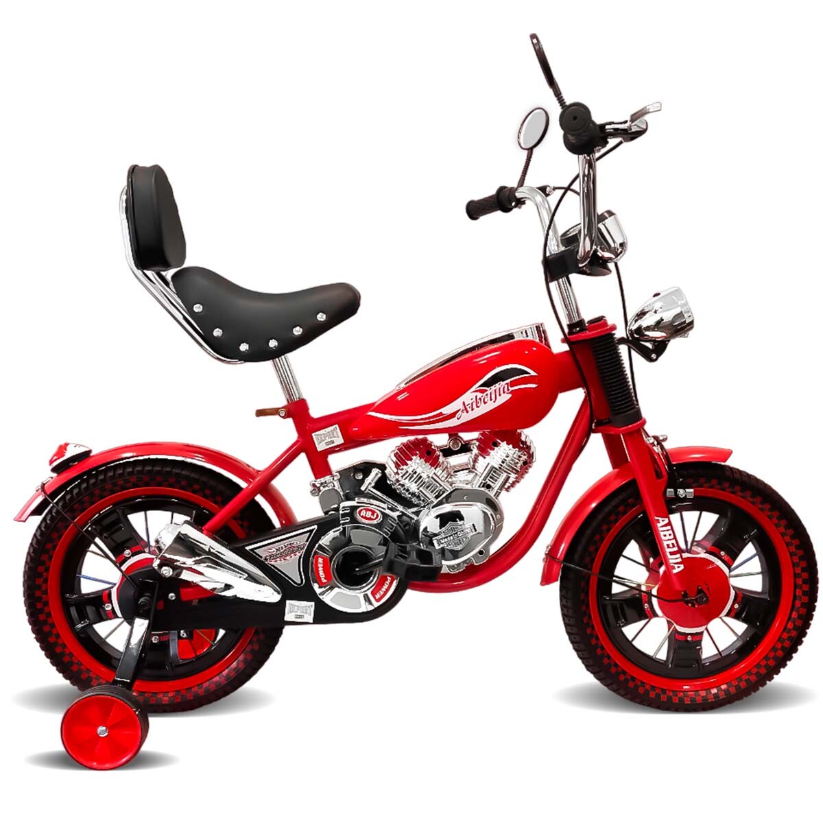 Bicicleta R16 Moto Chopper A Pedal Niño C/ Suspensión, Luces y Acc - Rojo 