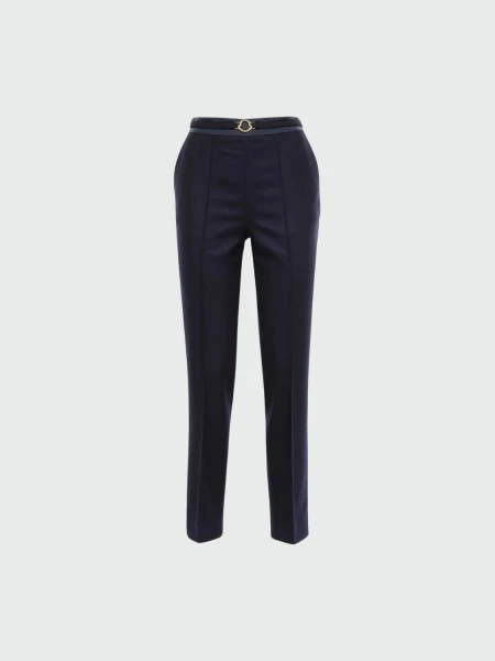 Moncler -Pantalón clásico de lana con bolsillos Azul