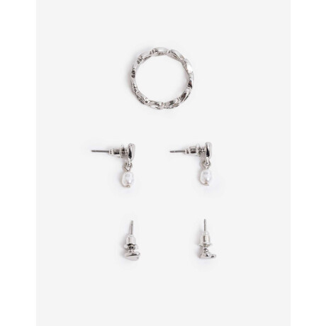 Bijou Set Corazón Metal Plateado Rodio