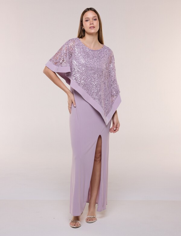 Vestido Noche Con Capa Bordada LAVANDA