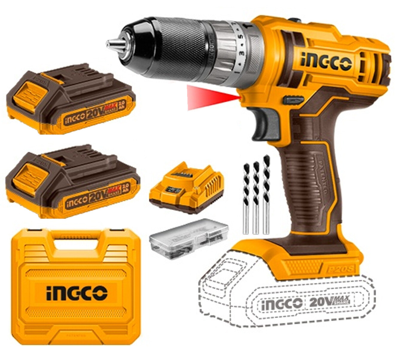 ATORNILLADOR 20V PERCUTOR MANDRIL METAL VALIJA INGCO CIDLI201452 