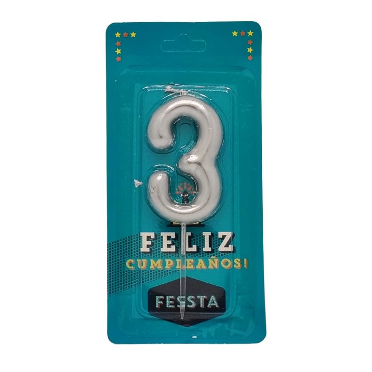 Vela Fessta Número Metalizada Plateada - TRES 