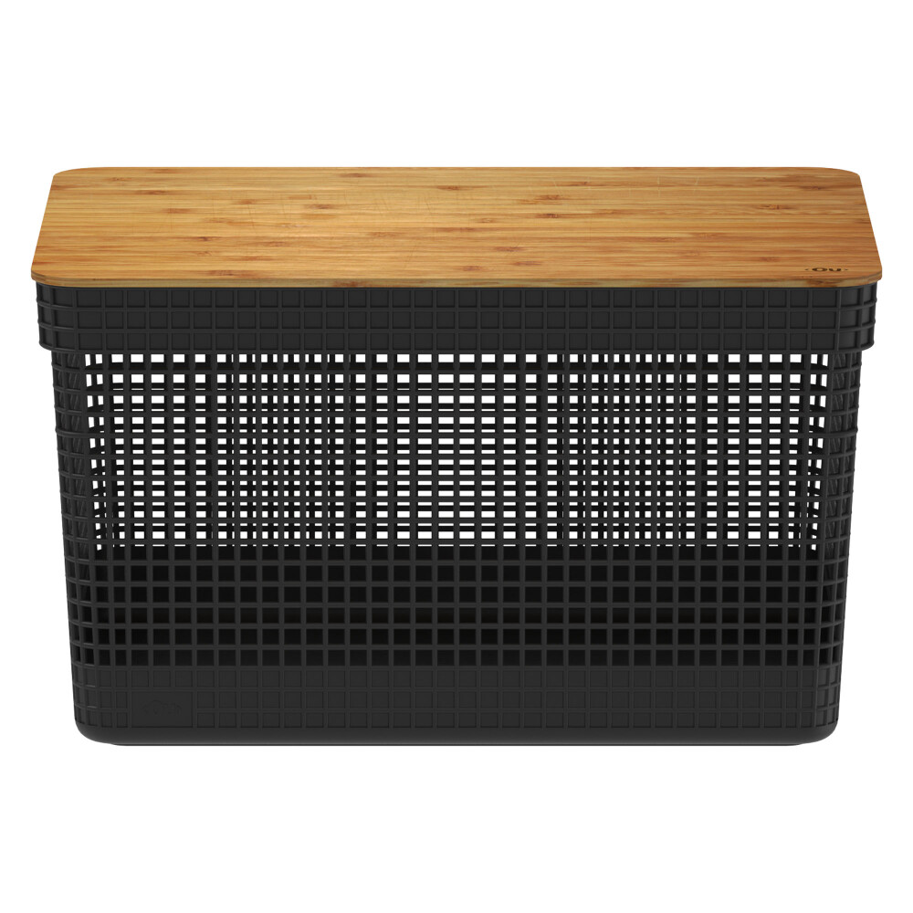 CESTA C/TAPA BAMBÚ PLASTICO-RECICLADO NEGRO GRID 20L