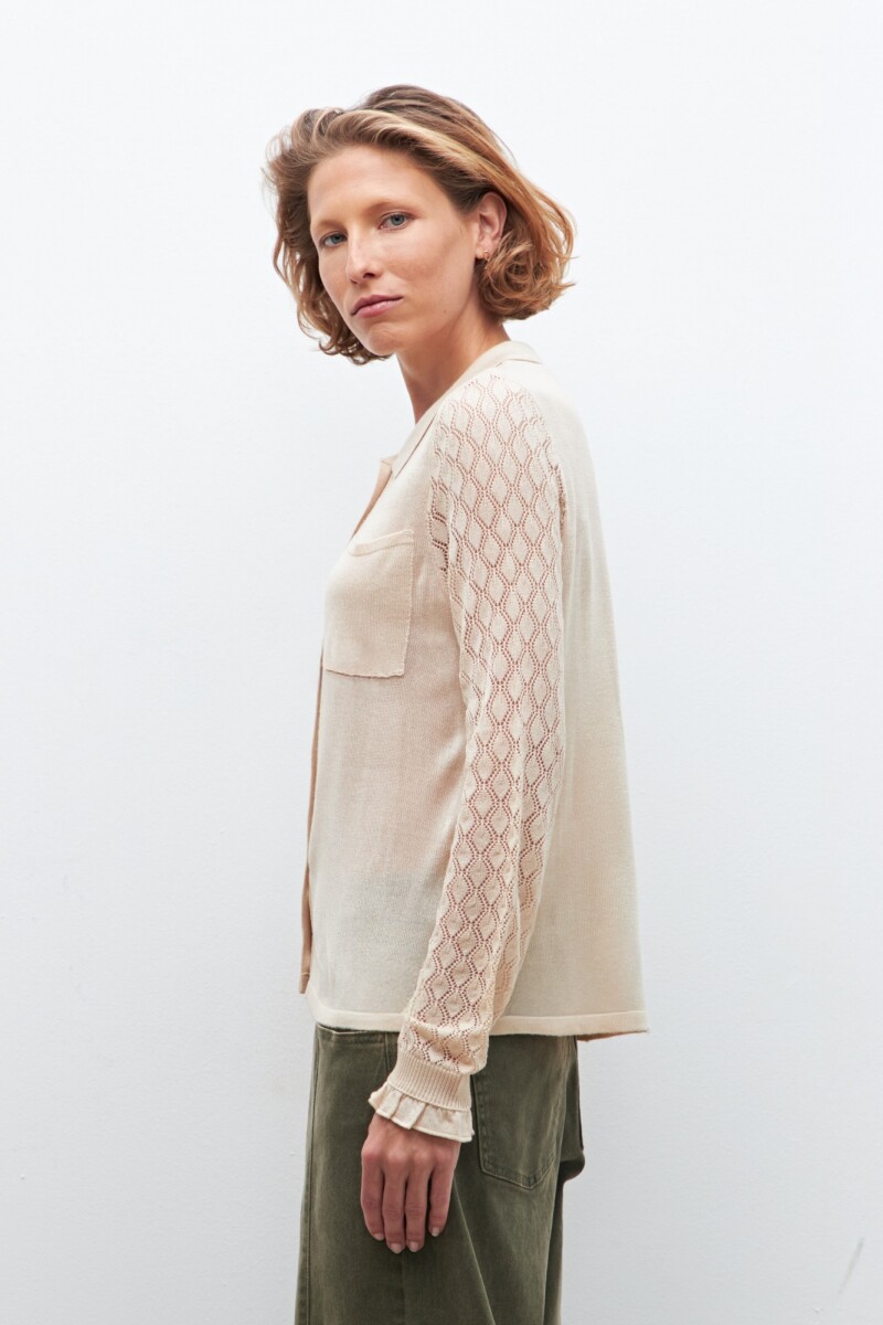 Cardigan con mangas caladas beige melange