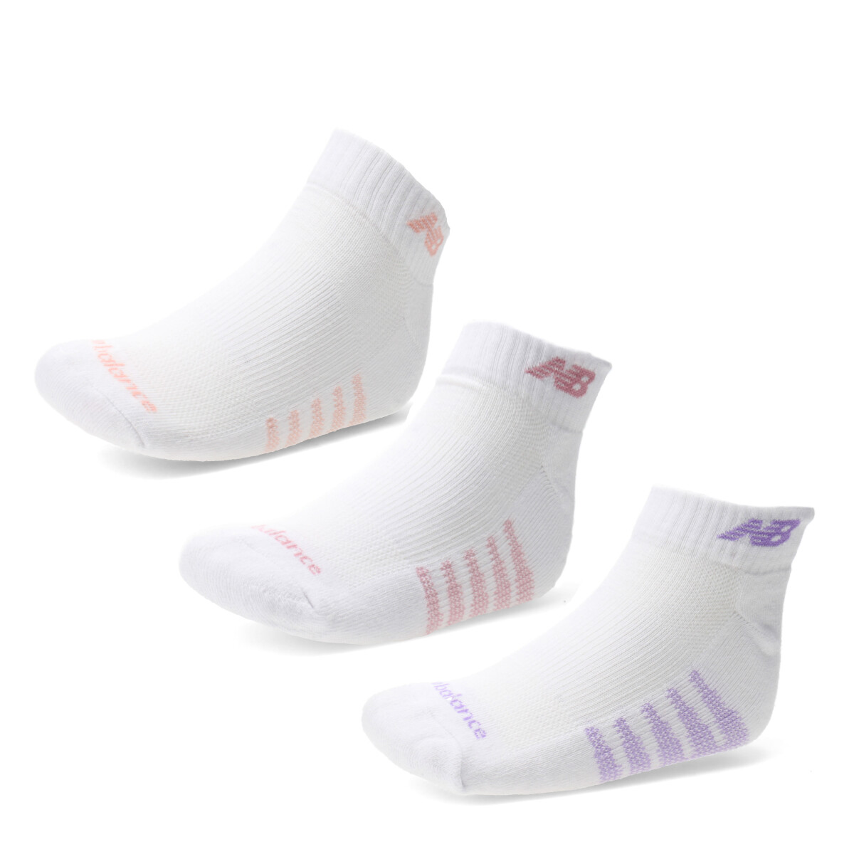 Medias Unisex New Balance Medias X3 Quarter New Balance - Blanco - Rosa - Violeta 