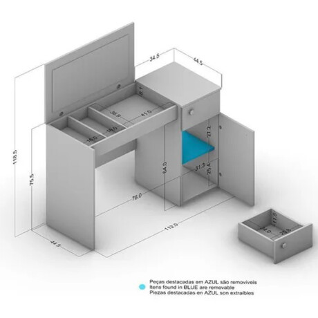 Escritorio Tocador Iracema 062 Con Espejo En Mdp BLANCO