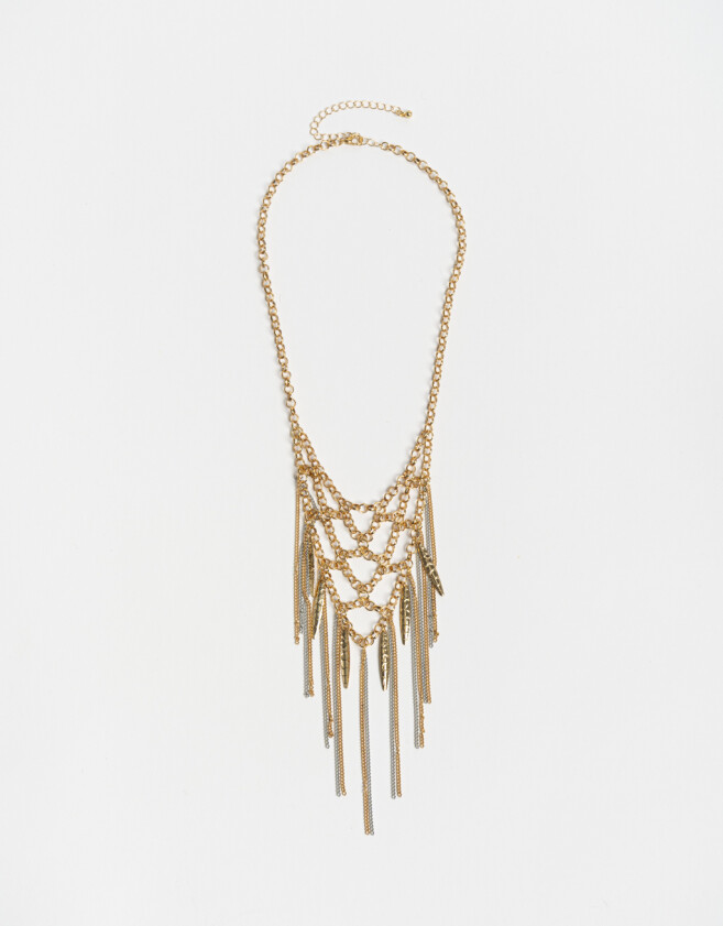 Collares Largos Metal Collar Largo Con Malla De Cadenas - Combinacion Bicolor