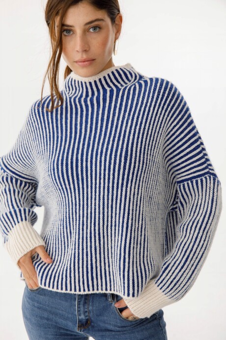 Sweater Tricot Azul/Crudo