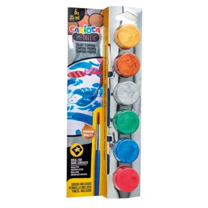 Témperas Carioca con pincel 6 colores Metalizada
