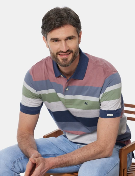 REMERA POLO JERSEY RAYADA Rosado