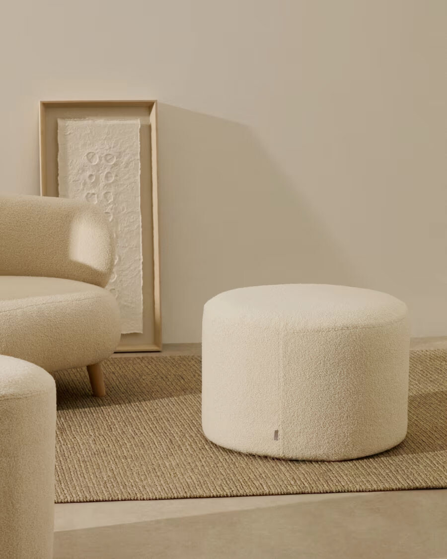 Reposapiés desenfundable Kaeli de borreguito crudo Ø 60 cm Reposapiés desenfundable Kaeli de borreguito crudo Ø 60 cm