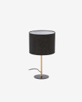 Lámpara de mesa Pina de metal y ratán con pantalla de algodón negro Lámpara de mesa Pina de metal y ratán con pantalla de algodón negro