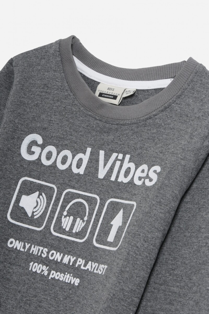 Buzo estampa Good Vibes GRIS OSCURO