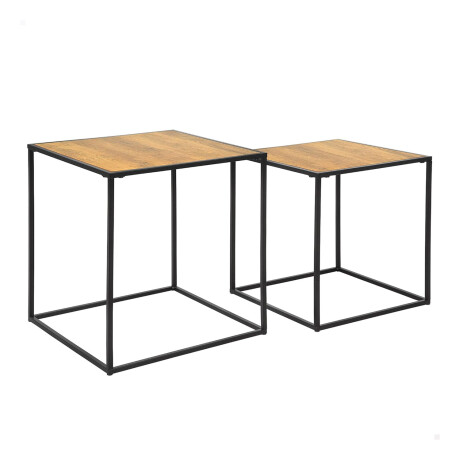 Set x2 Mesas Auxiliares Madera Metal Estilo Industrial Marrón Oscuro