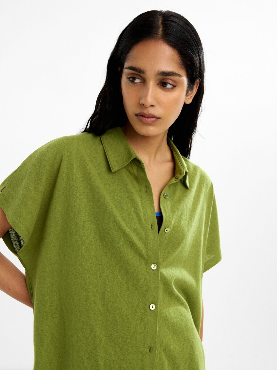 Camisa De Algodón Manga Corta verde