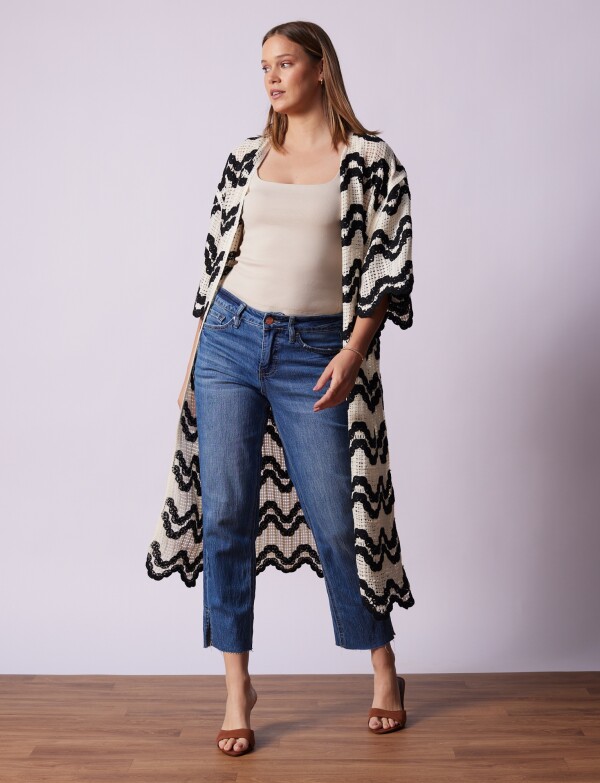 Cardigan Largo Crochet NEGRO/CRUDO