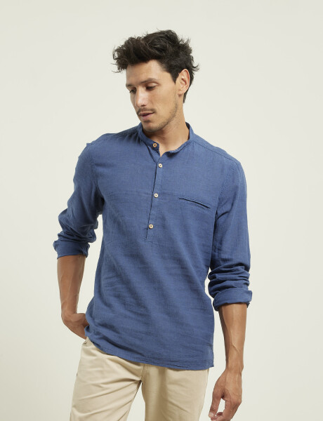 012105 CAMISA HARRINGTON LABEL DE LINO Azul Piedra