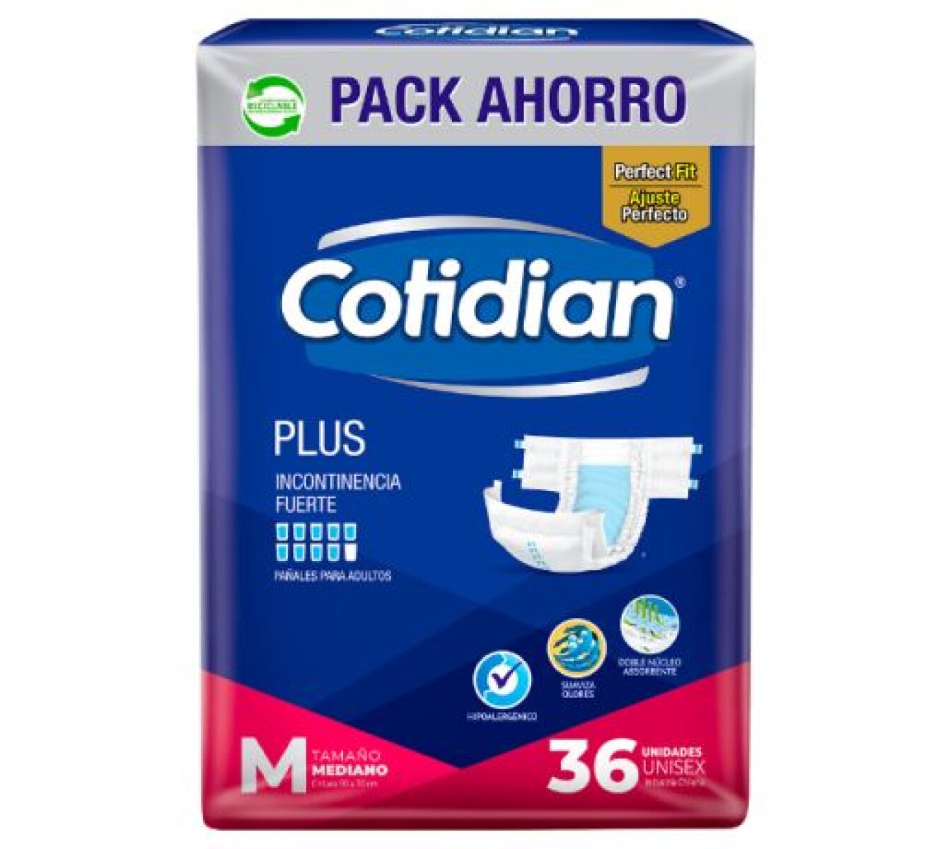 Cotidian Plus x36 pañales - Talle M 