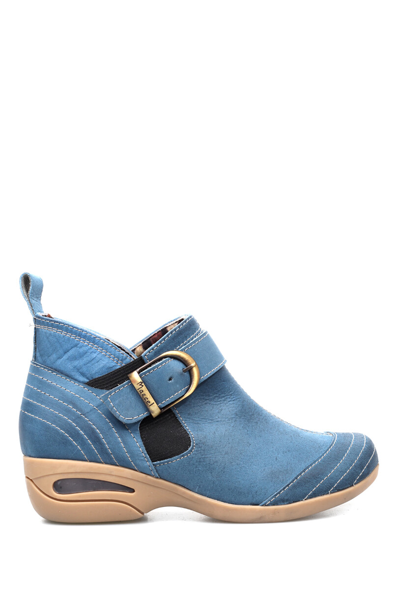 Bota Clásica Baja Suela Burbuja Cuero - Azul 