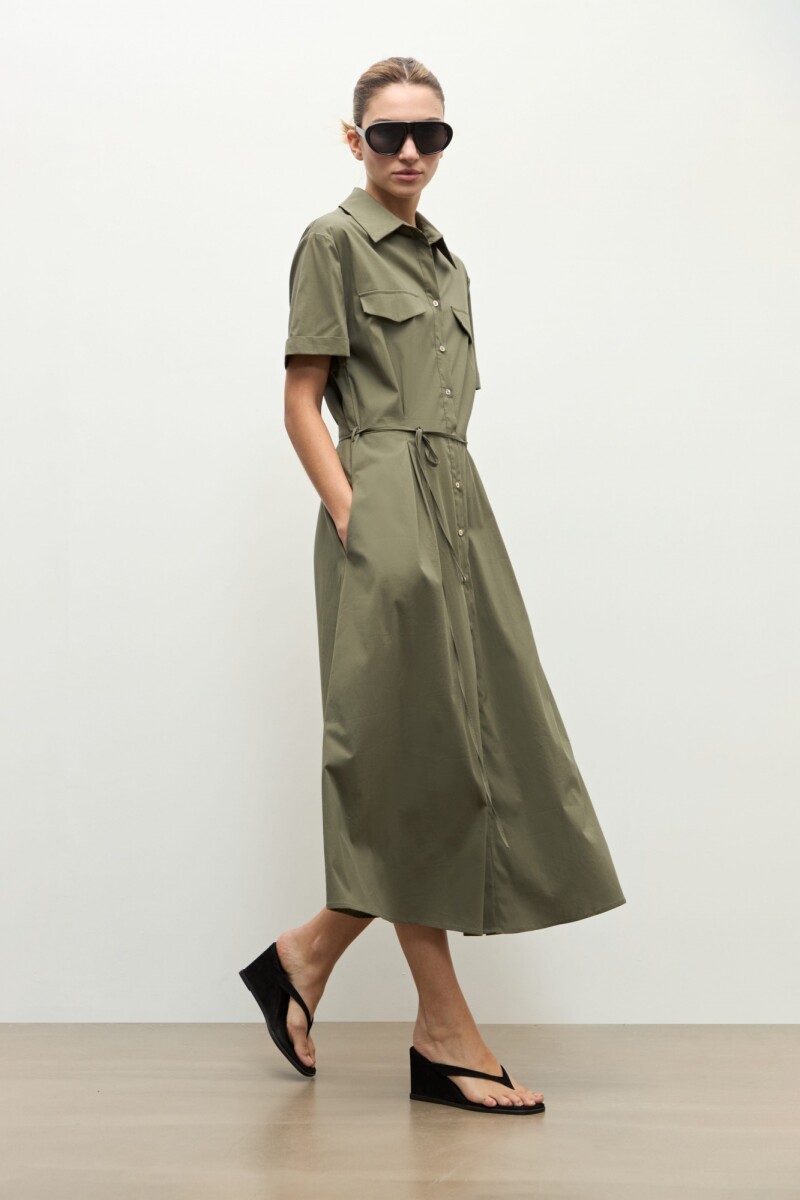 Maxi vestido camisero - verde oliva 