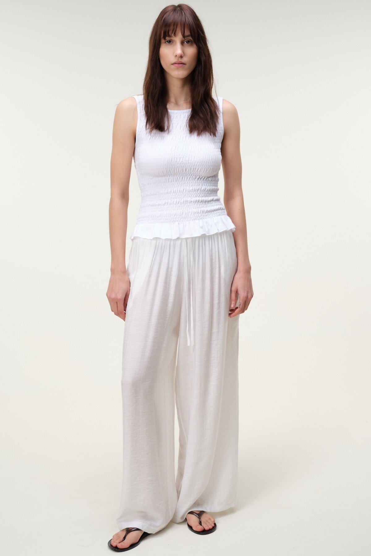 Musculosa Fruncida Algodón Blanco