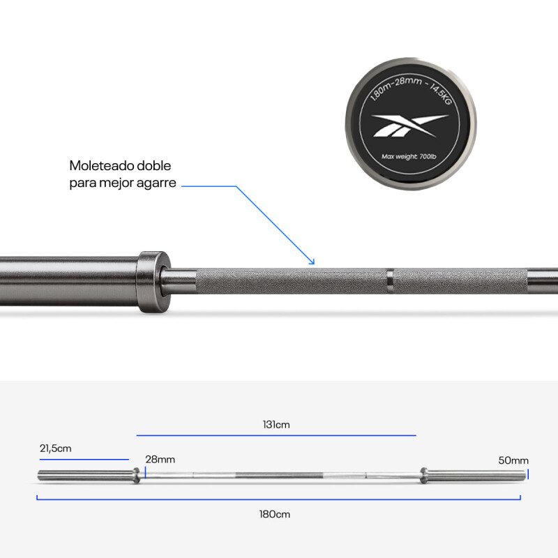 Barra Olímpica De 1,8 M - 700Lb Plateado