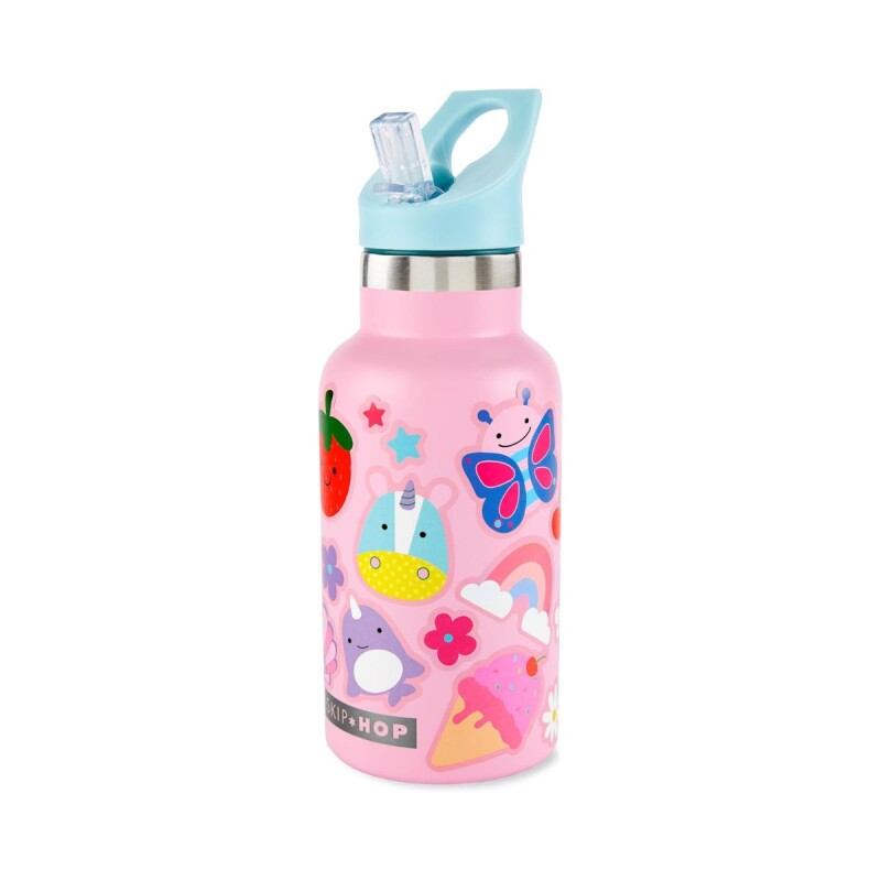 Botella infantil de acero inoxidable con stickers Rosa