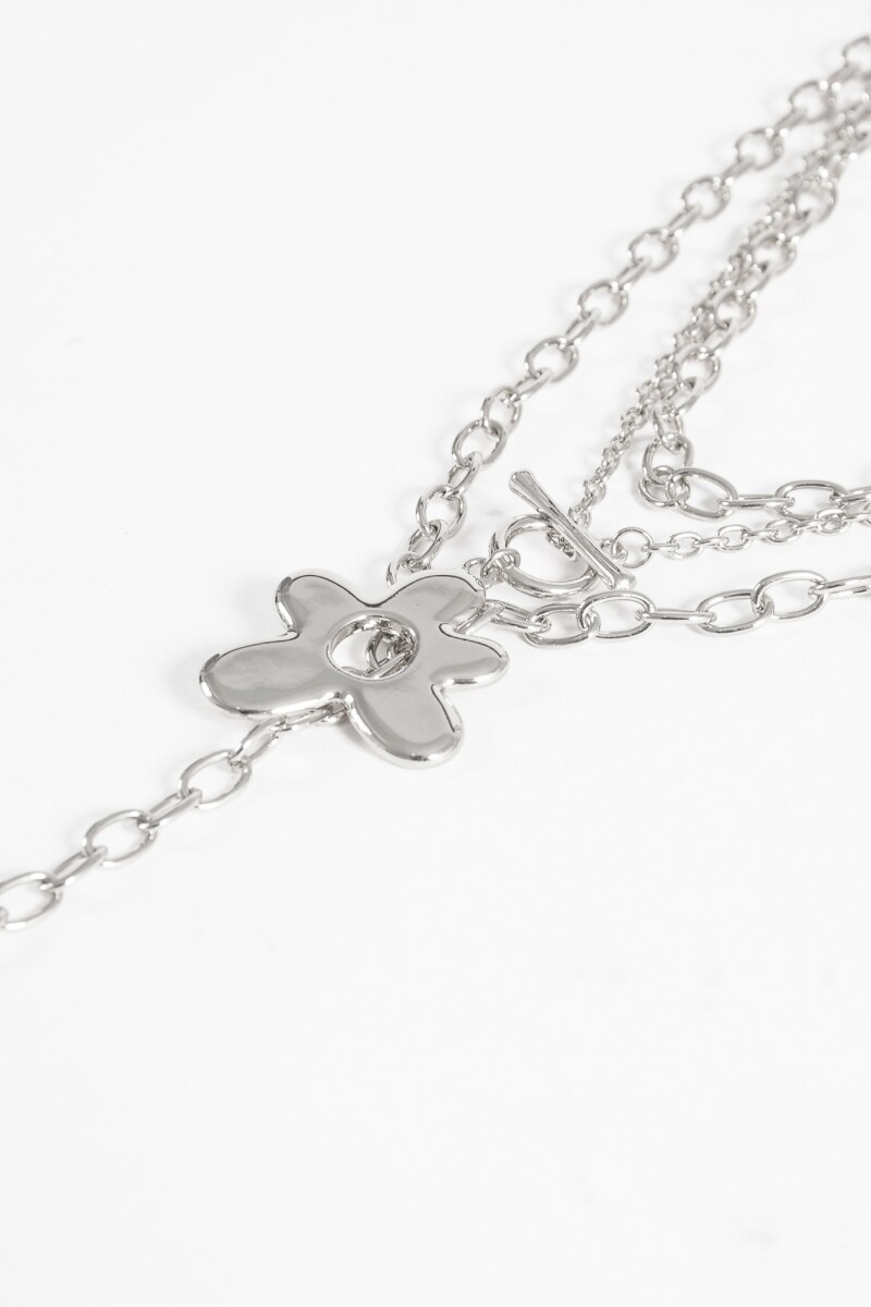 Collar cadenas dije flor plateado