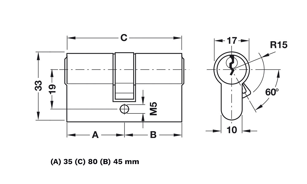 Cilindro de seguridad 35+45mm 916.22.015 Cilindro De Seguridad 35+45mm 916.22.015