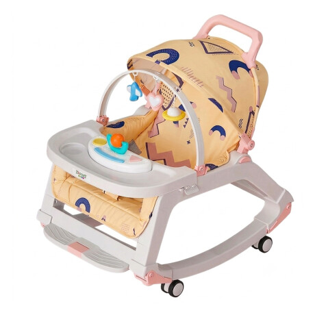 Silla 5 en 1 Bebé Mecedora Ruedas Comedor Sonido Interactivo Rosa