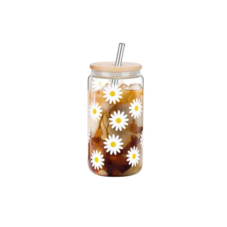 Vaso de vidrio con margaritas Sc