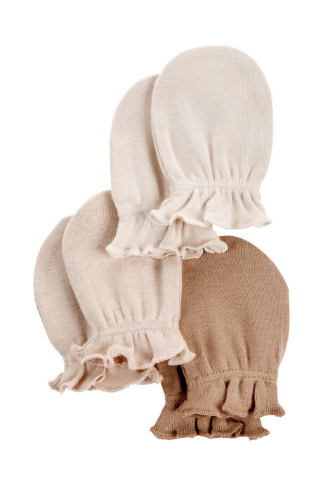 Pack tres pares de mitones de algodón, beige Sin color
