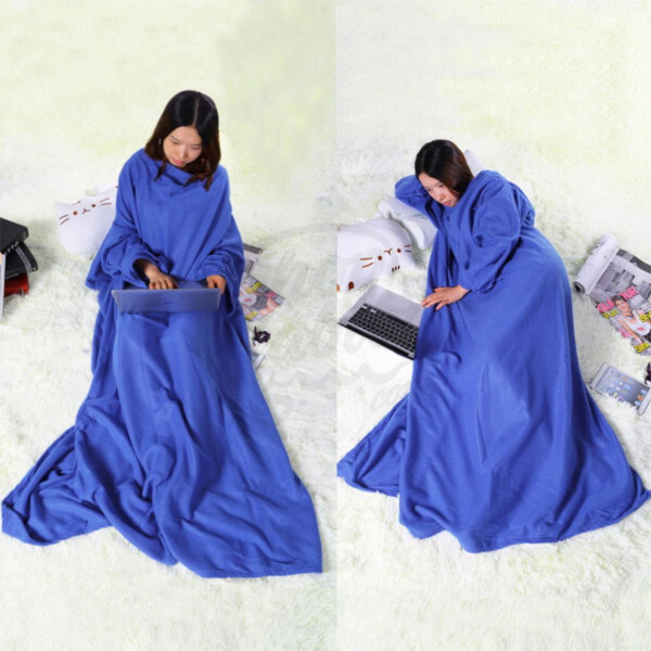 Manta Con Mangas Polar Individual Invierno Frio Unisex Vairante Color Azul