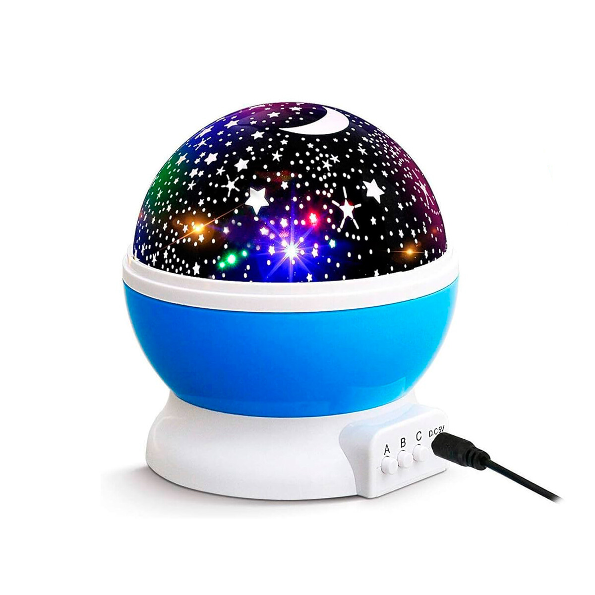 LAMPARA VELADORA GIRATORIA PROYECTOR LED ESTRELLAS USB CELESTE 