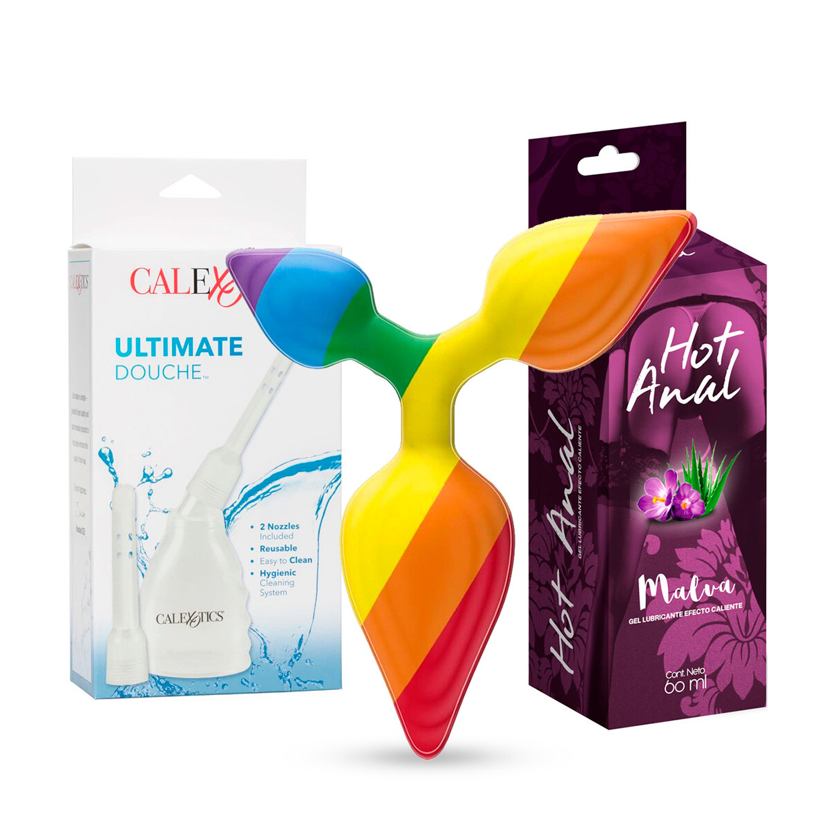 Triple Plug Anal Arcoiris + Gel Anal + Ducha 