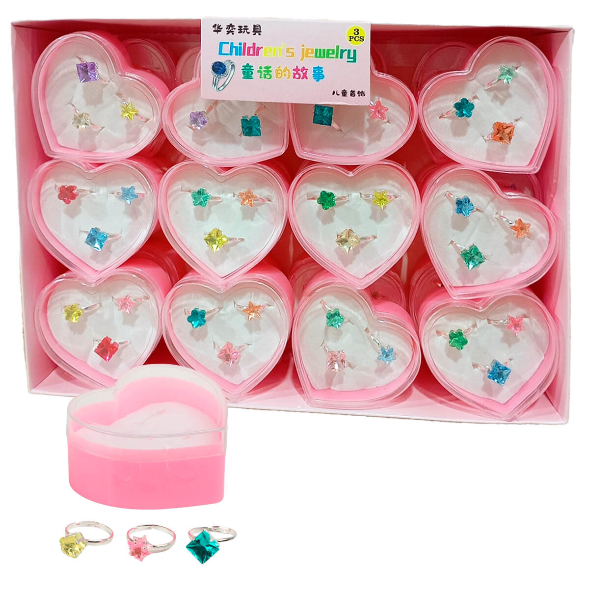 Set N48 Sorpresas X24 Corazón 3 Anillos Joya Cotillón 