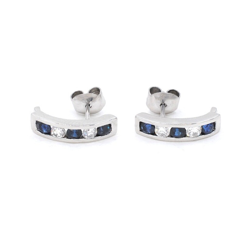 Caravanas En Oro 18K Blanco, Brillantes Y Zafiros Caravanas En Oro 18K Blanco, Brillantes Y Zafiros