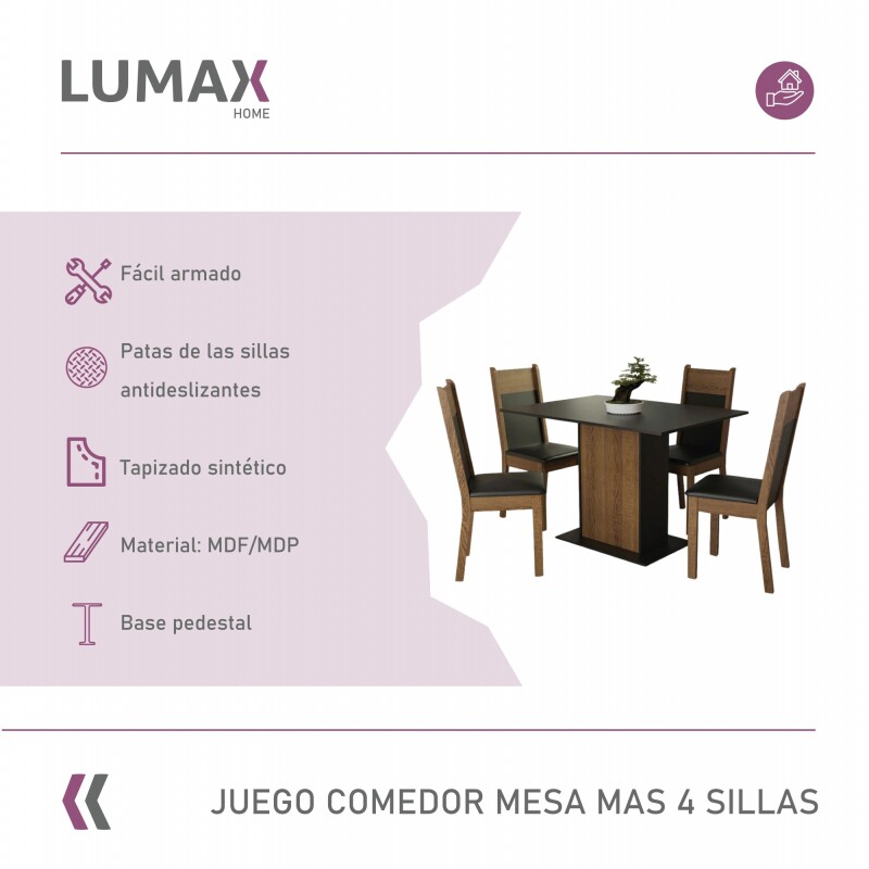Juego de comedor con tablero de madera y 4 sillas Juego de comedor con tablero de madera y 4 sillas